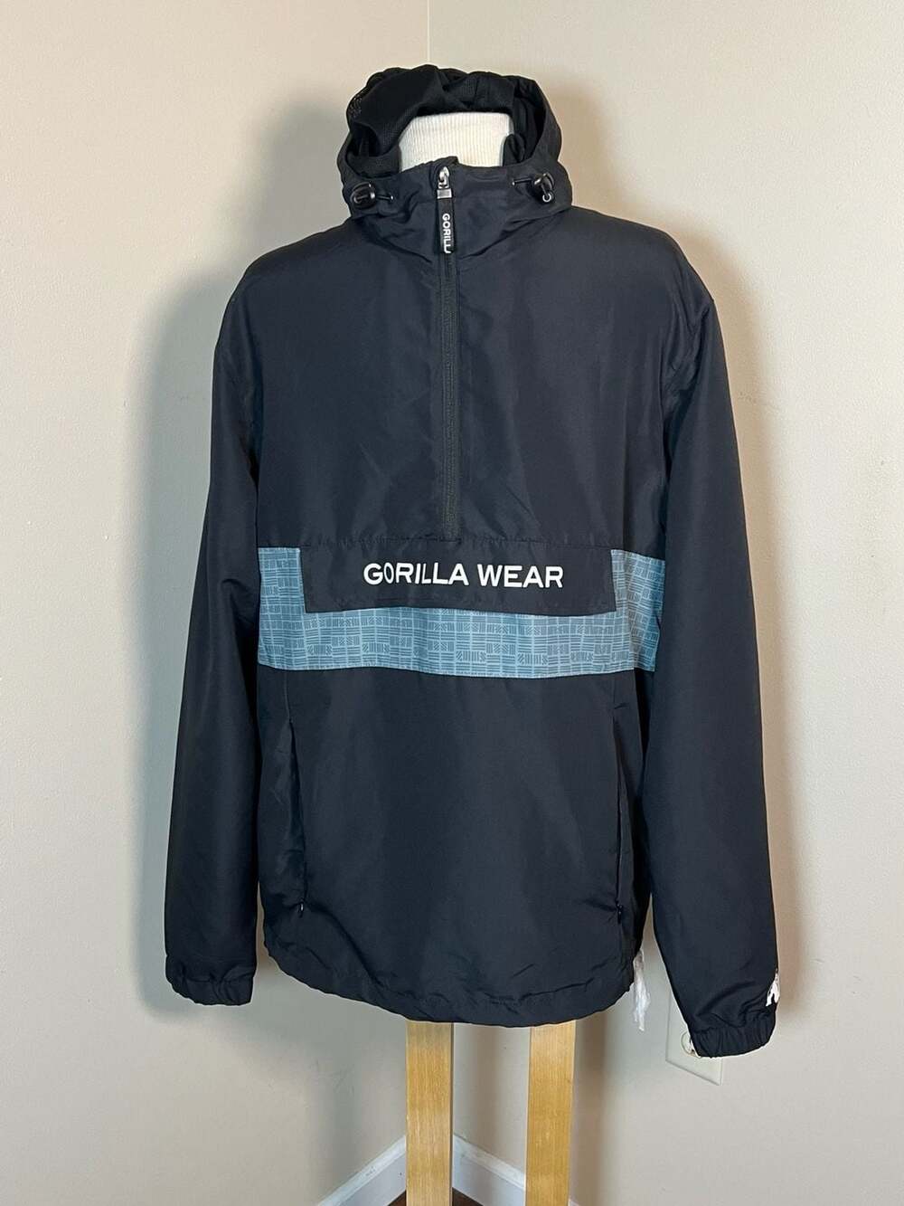Gorilla Wear Black Half-Zip Windbreaker Anorak Jacket Size M